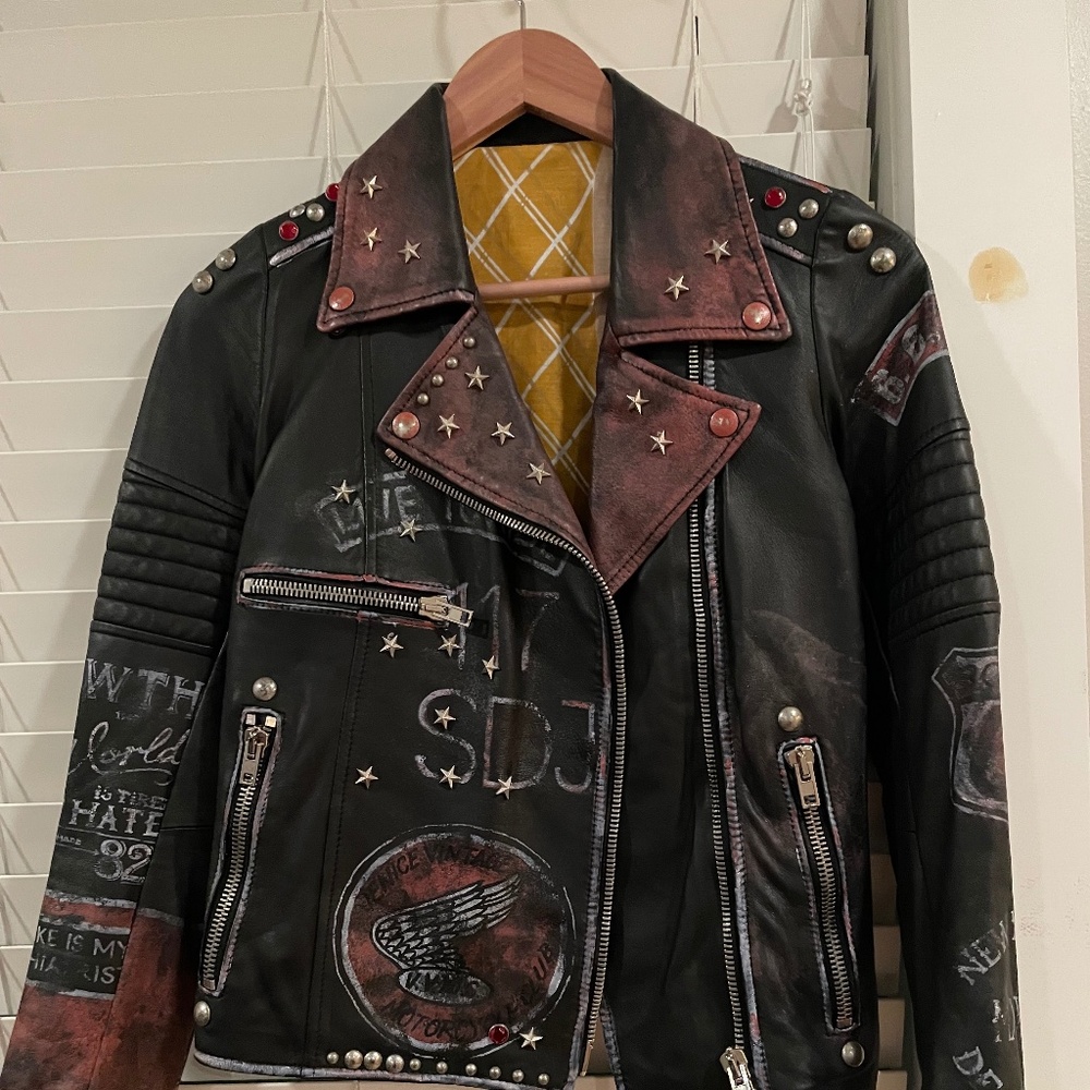 S.W.O.R.D 6.6.44 Gold Label Distressed Leather Biker Jacket Studded Italy XS